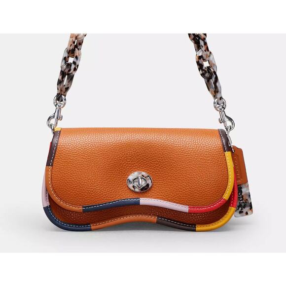NW0TWavy Dinky Bag In Coachtopia Leather With Colorful Binding - Burnished Amber - Picture 1 of 5